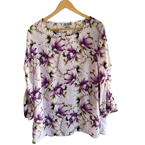 JM Collection Womens Printed Statement-Sleeve Blouse Size 2X Purple Floral - Picture 2 of 12